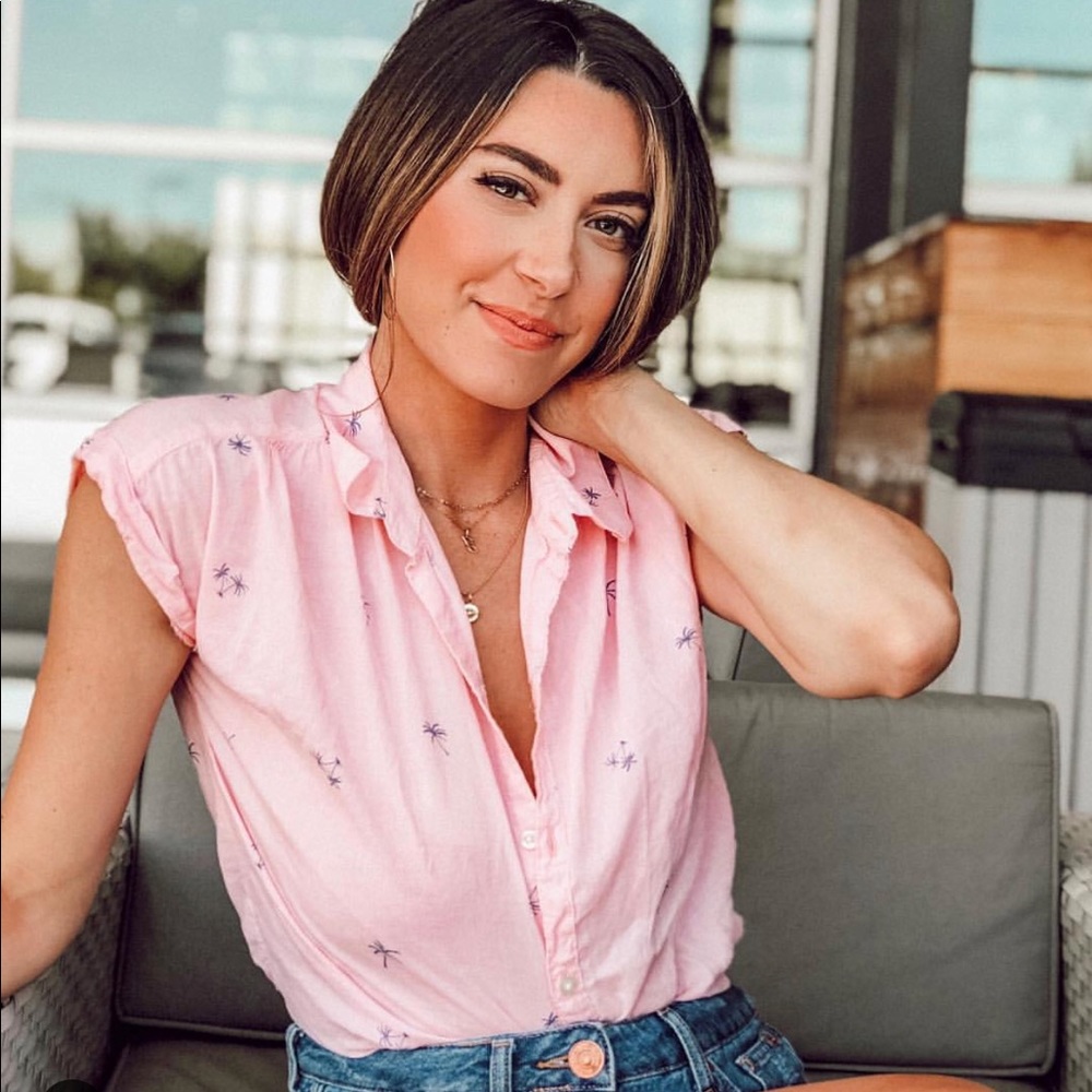 Pink button down palm tree shirt